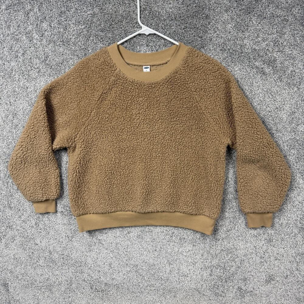 Old Navy Sweatshirt Womens S Tan Sherpa Teddy Fleece Crewneck Cabincore Hygge